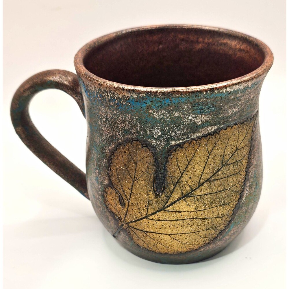 Rustic Ceramic Coffee Mug Leaf Pattern Blue/Brown 10-18 oz WS MLTP 25